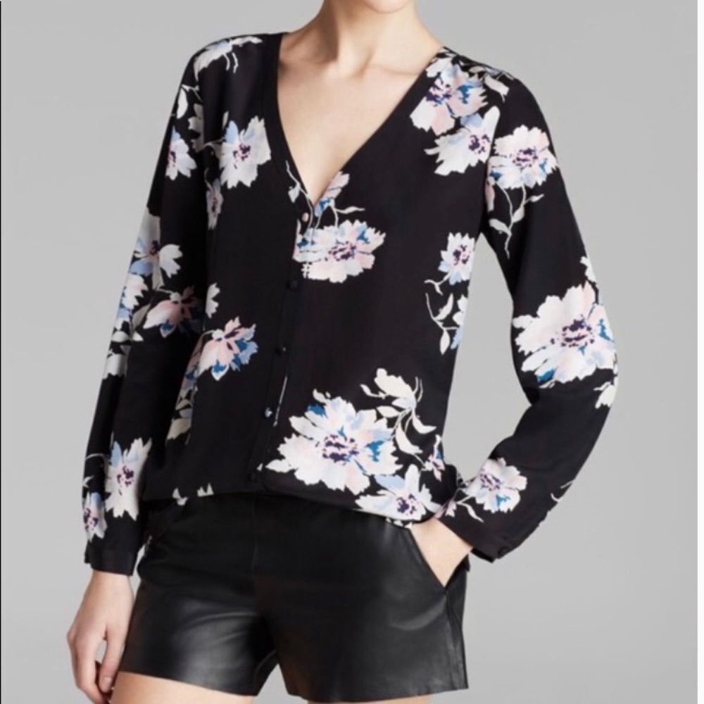 Joie Michi Black Floral Silk Blouse S